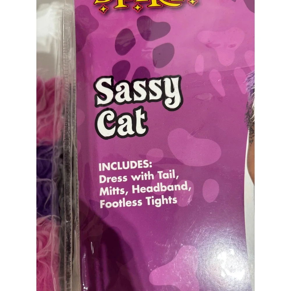 Spirit Sassy Cat Costume Kids Small 4-6 Pink Purple Excellent Chevron 4pc Set